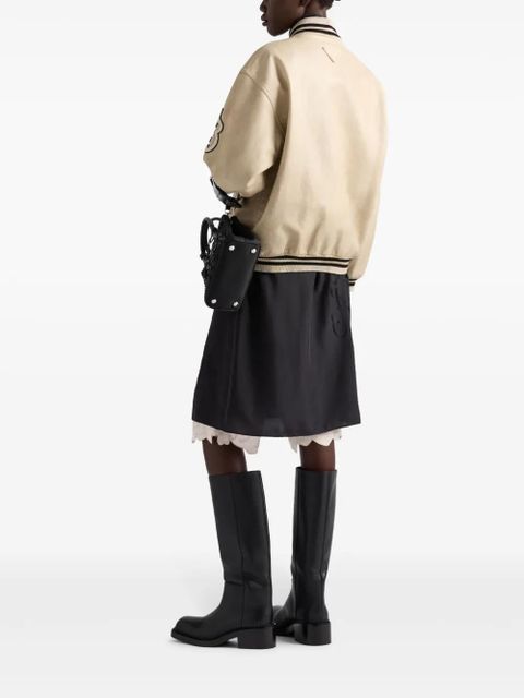 Prada logo-appliqué leather bomber jacket - Neutrals