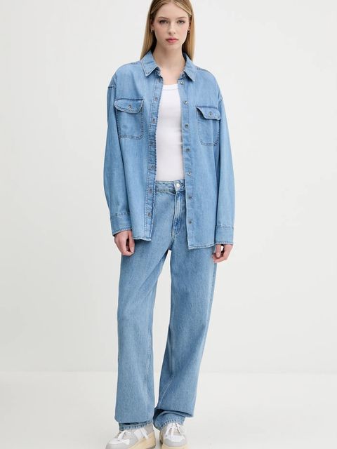 Tommy Jeans koszula bawełniana damska kolor niebieski relaxed z kołnierzykiem klasycznym DW0DW21073 - zdjęcie produktu nr 2