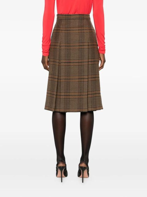Saint Laurent pleated plaid midi skirt - Brown