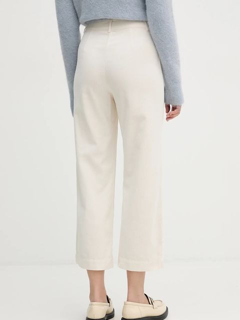 United Colors of Benetton spodnie bawełniane damskie kolor beżowy proste high waist 494BDE02I