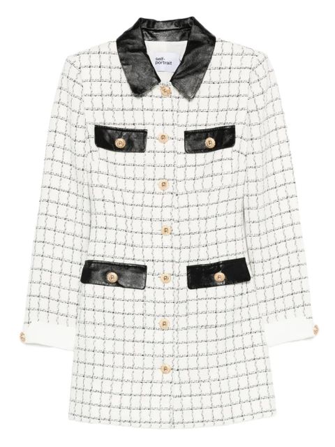 Self-Portrait checked leather-trimmed mini dress - White - zdjęcie produktu nr 1