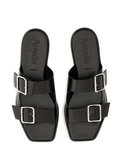 Aeyde Tonya double-buckle leather sandals - Black