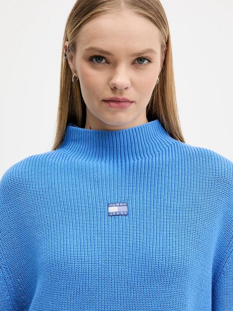 Tommy Jeans sweter bawełniany damski kolor niebieski z półgolfem DW0DW21676