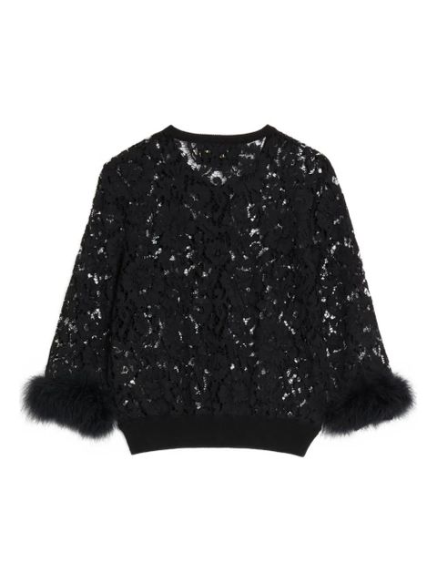 Valentino Garavani lace feather-trim cardigan - Black - zdjęcie produktu nr 2