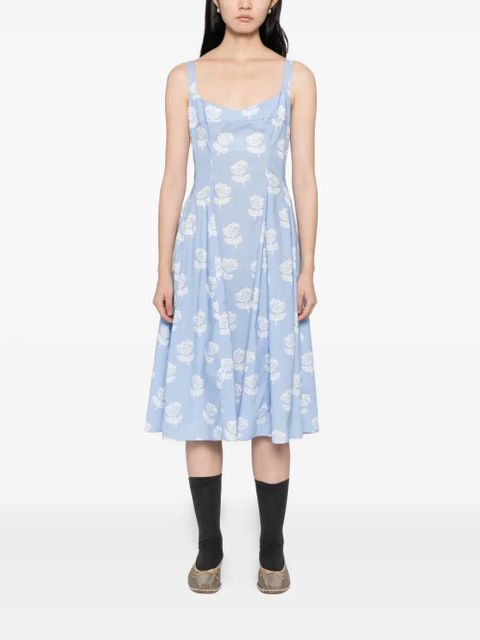 Marni sprayed roses-print poplin dress - Blue