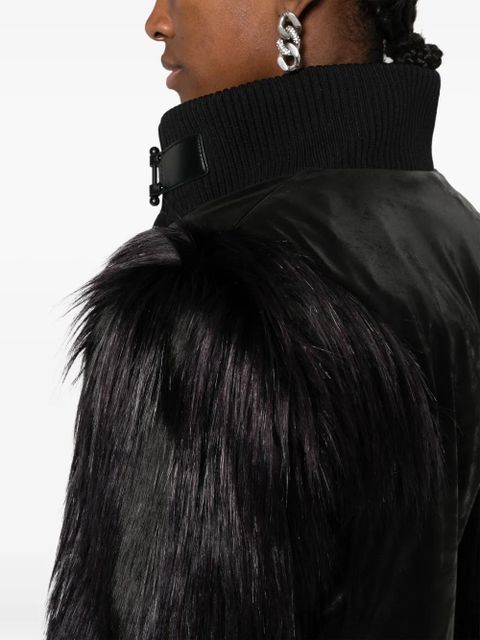 MISBHV logo-engraved faux-fur biker jacket - Black