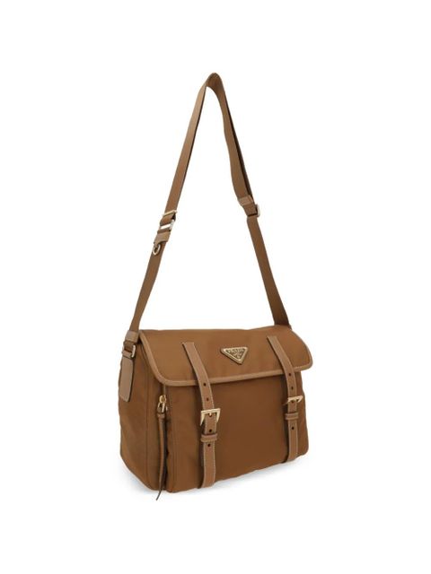 Prada medium triangle-logo cross body bag - Brown