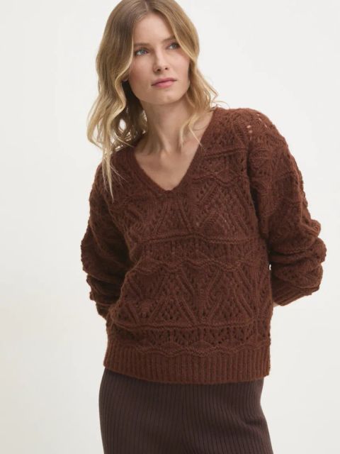 Answear.LAB sweter z wełną kolor brązowy