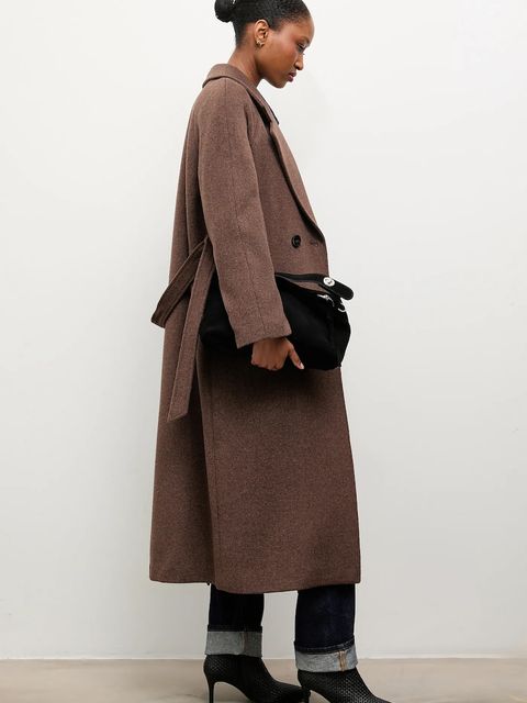 Answear.LAB płaszcz wełniany kolor brązowy przejściowy dwurzędowy