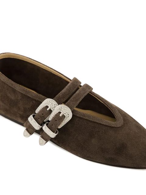 Le Monde Beryl double-buckle suede ballet flats - Brown