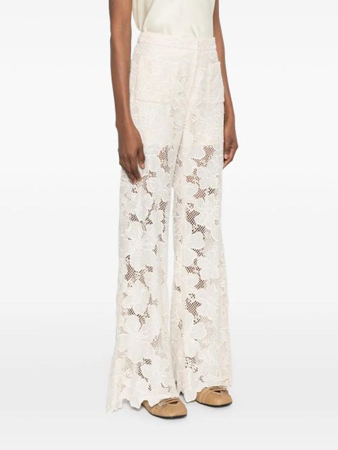 SANDRO floral-embroidered lace-detail trousers - Neutrals