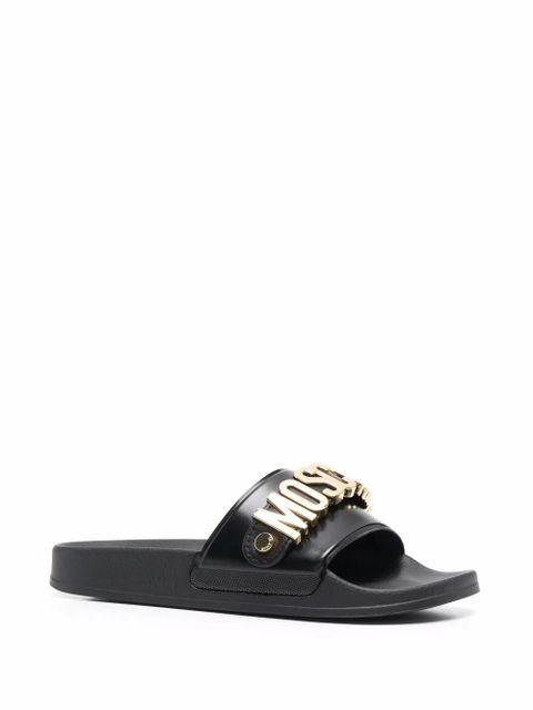 Moschino logo-plaque slides - Black - zdjęcie produktu nr 2