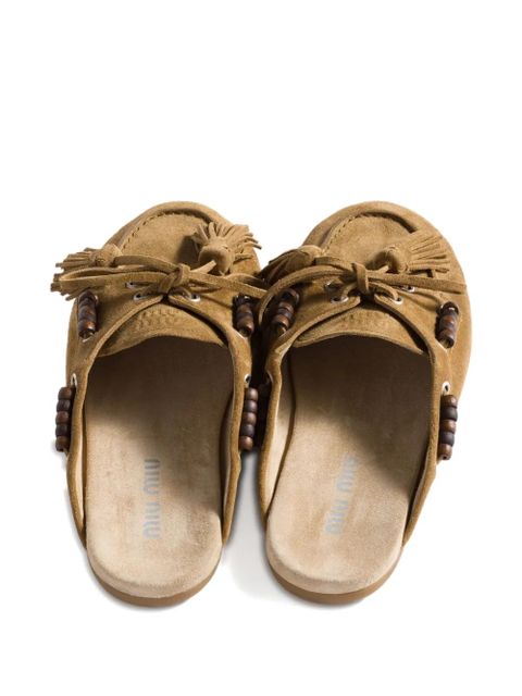 Miu Miu beaded tassel flat mules - Brown
