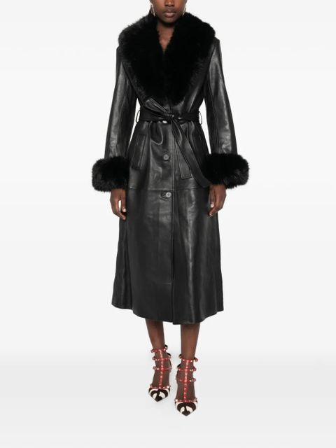 Self-Portrait faux fur-collared belted coat - Black - zdjęcie produktu nr 2