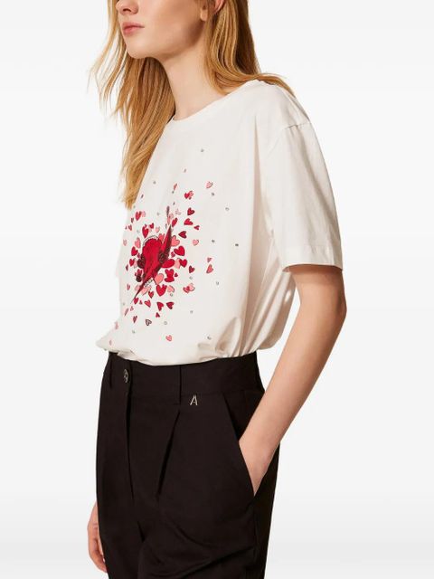 TWINSET heart-print rhinestone T-shirt - White