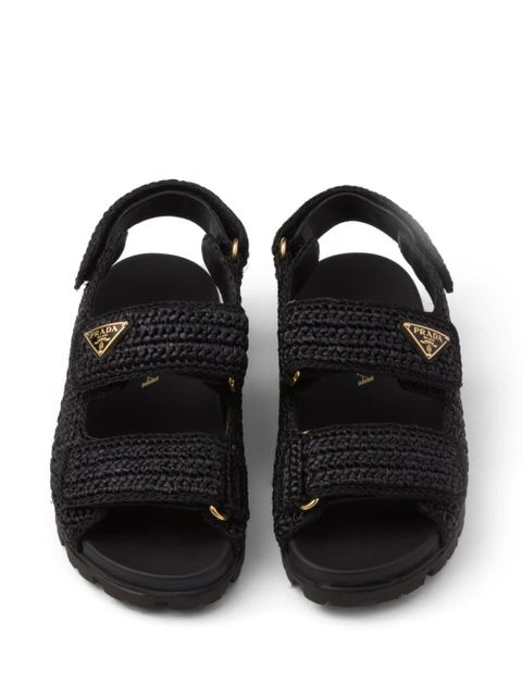 Prada logo-plaque woven sandals - Black