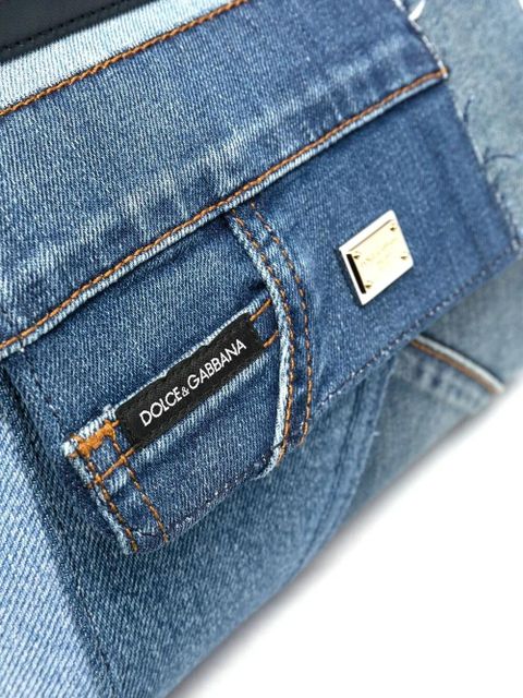 Dolce & Gabbana small Sicily patchwork denim shoulder bag - Blue