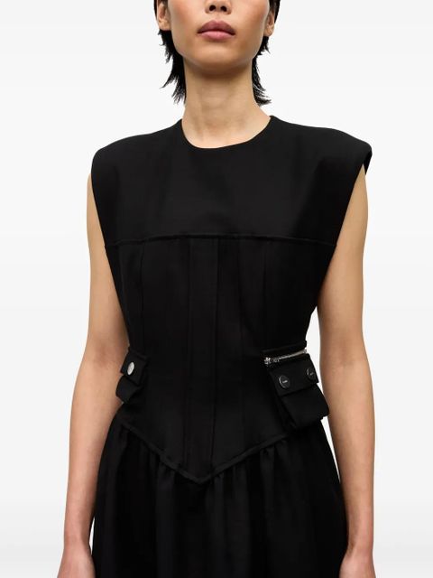 GANNI pleat-detailing midi dress - Black