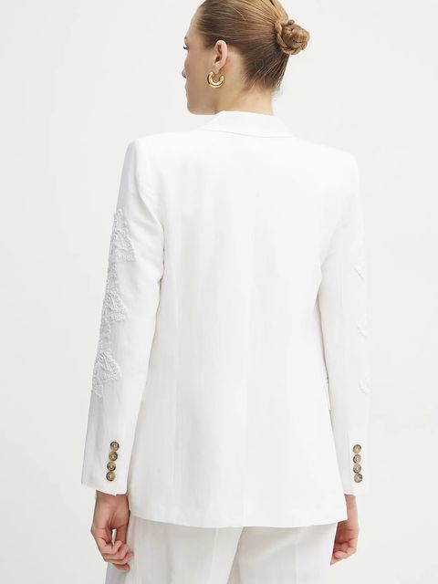 ERMANNO Firenze marynarka z domieszką lnu kolor biały dwurzędowa 56TI021ES1 - zdjęcie produktu nr 2