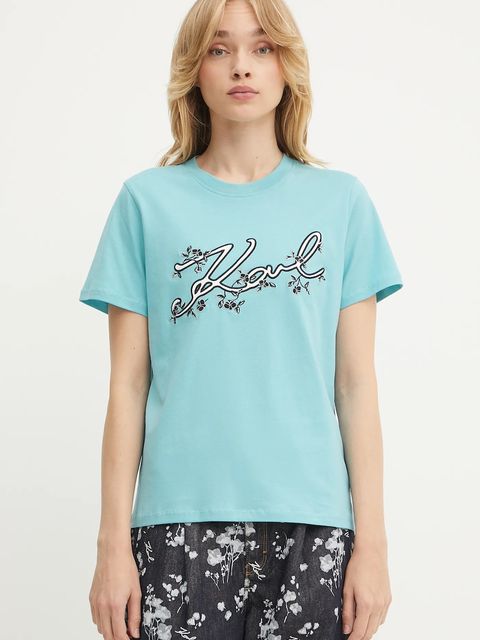 Karl Lagerfeld t-shirt bawełniany damski kolor turkusowy A3W17018 - zdjęcie produktu nr 1
