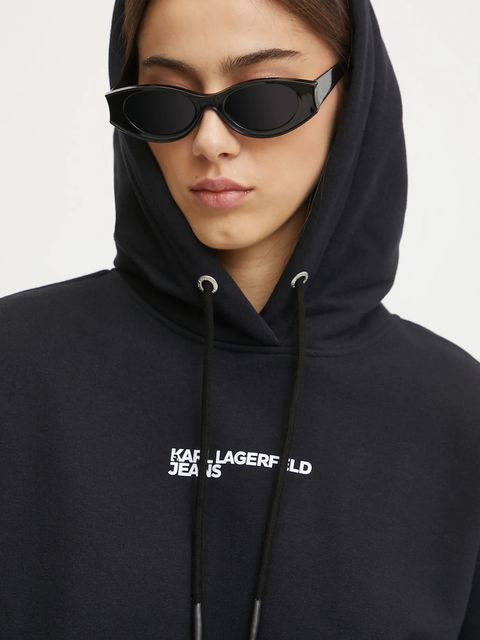 Karl Lagerfeld Jeans bluza damska kolor czarny z kapturem z nadrukiem A1W20017 - zdjęcie produktu nr 2