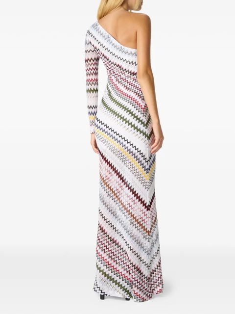 Missoni one-shoulder chevron-pattern maxi dress - White