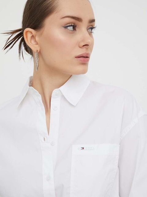 Tommy Jeans koszula damska kolor biały regular z kołnierzykiem klasycznym DW0DW17520