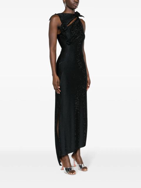 Coperni floral-appliqués rhinestone-embellished dress - Black