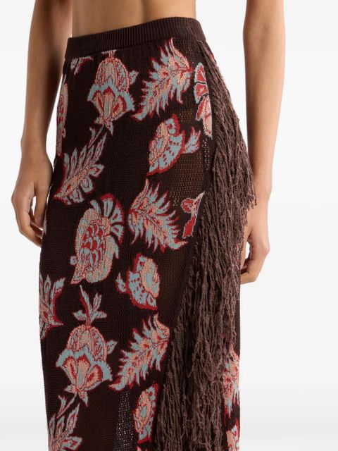 ETRO fringed floral-print asymmetric skirt - Brown