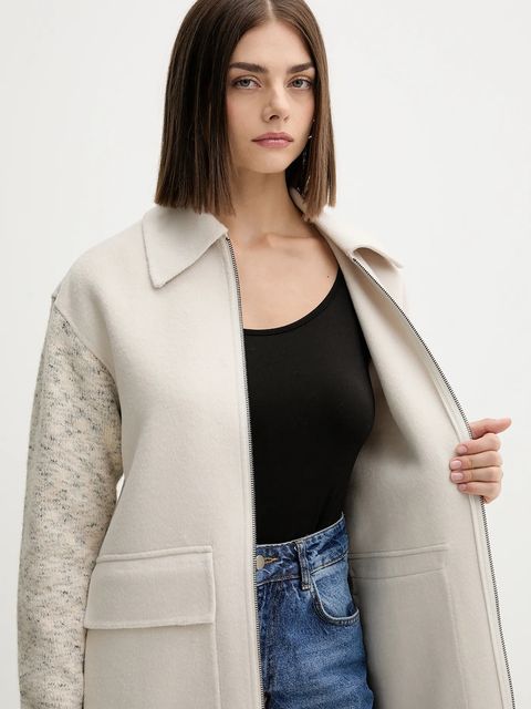 Desigual płaszcz z wełną JINU kolor beżowy 25WWEW59