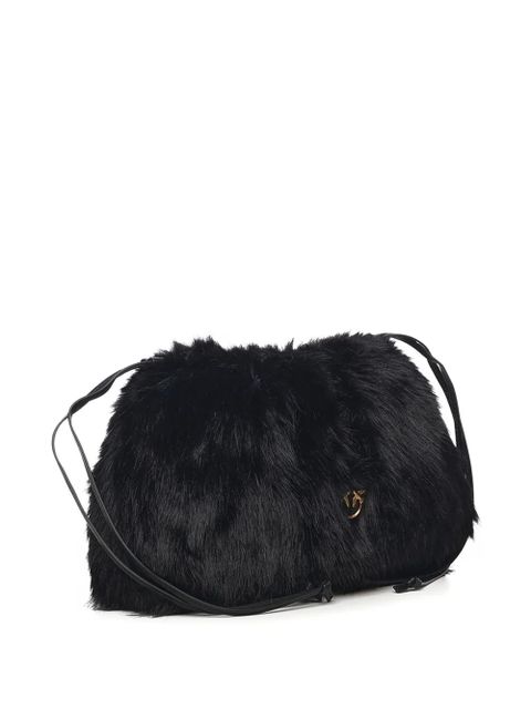 PINKO faux-fur logo-plaque clutch bag - Black