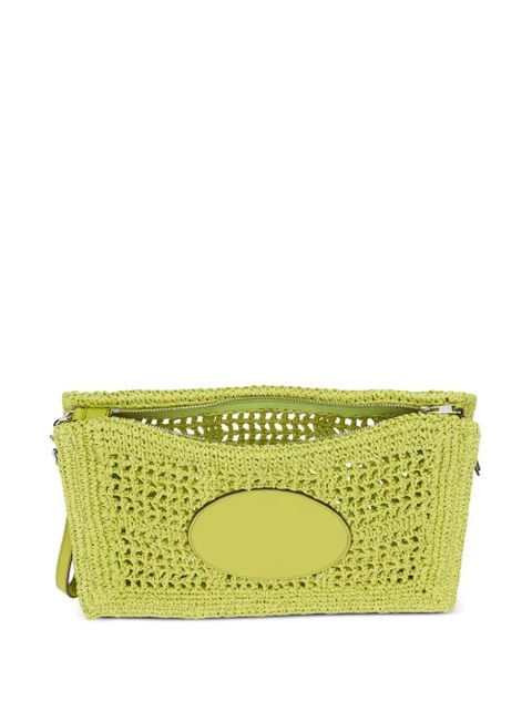 Tory Burch Ella logo-patch woven clutch bag - Green