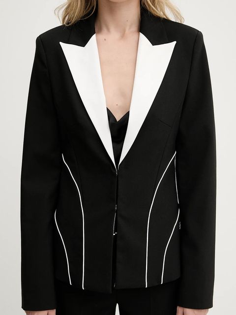 Karl Lagerfeld marynarka z domieszką wełny kolor czarny jednorzędowa wzorzysta A3W14039