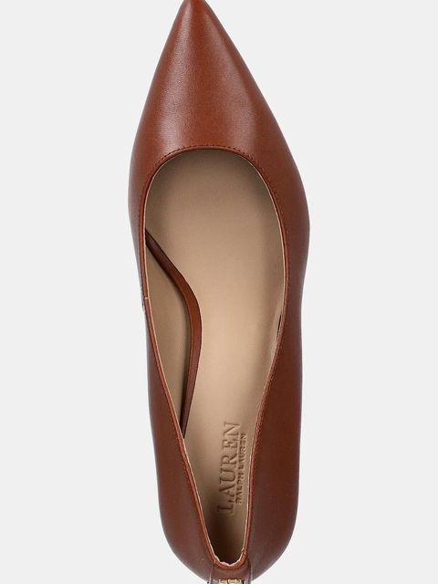 Lauren Ralph Lauren szpilki skórzane Adrienne kolor brązowy na niskim obcasie 802P09030002
