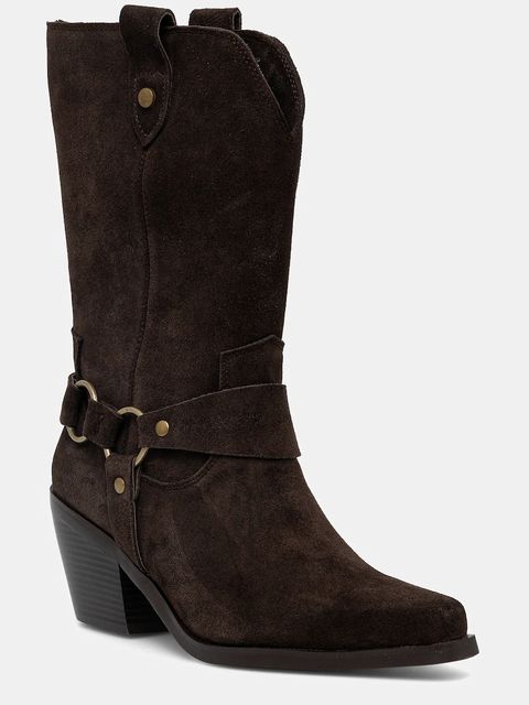 Answear.LAB kowbojki zamszowe kolor brązowy na słupku