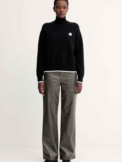 Kenzo sweter z dodatkiem wełny damski kolor czarny z golfem FF62PU7183LF - zdjęcie produktu nr 2