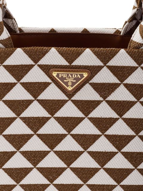 Prada large Symbole embroidered tote bag - Brown