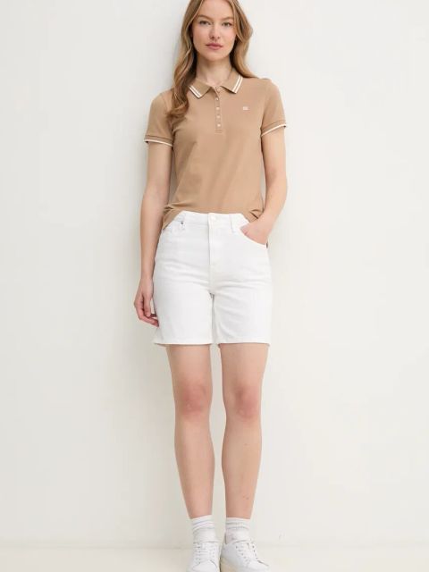 Tommy Hilfiger szorty jeansowe damskie kolor biały gładkie high waist WW0WW45924