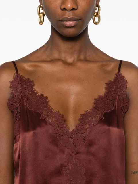 DÔEN lace-trimmed satin top - Brown