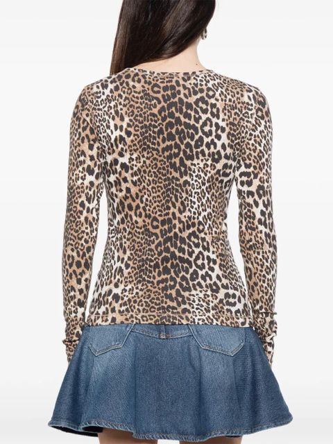 GANNI ribbed leopard-print T-shirt - Neutrals