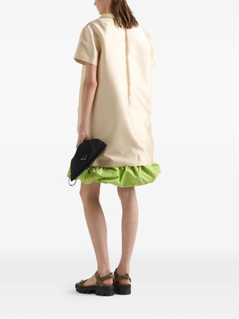 Prada embroidered-neck mini dress - Neutrals