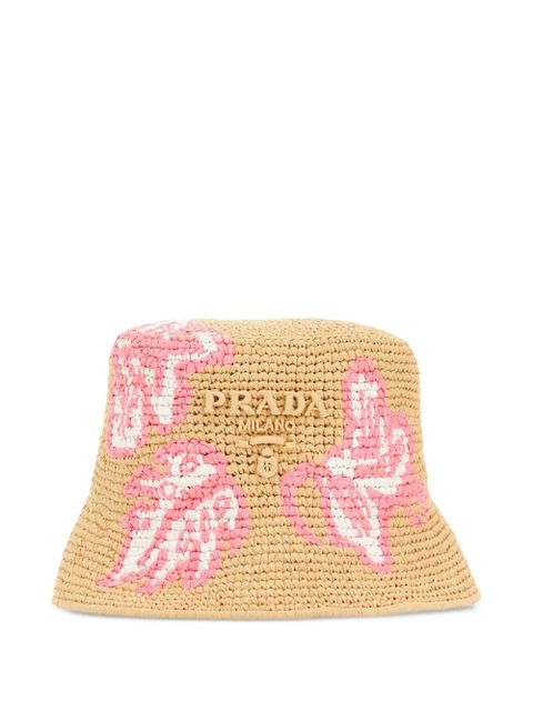 Prada crochet floral-embroidery bucket hat - Neutrals - zdjęcie produktu nr 1