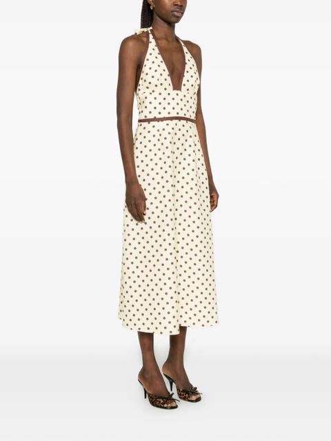 Posse Bowie polka-dot V-neck midi dress - Neutrals