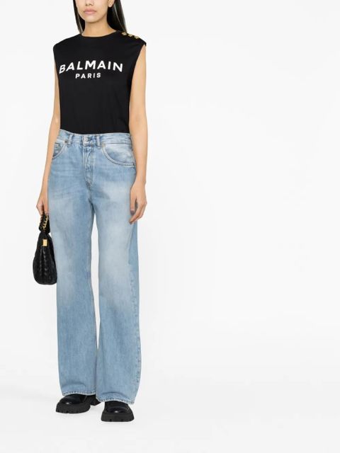 Balmain logo-print button-embellished top - Black - zdjęcie produktu nr 2