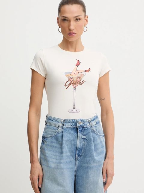 Guess t-shirt TINI damski kolor beżowy W5YI41 KA0Q1 - zdjęcie produktu nr 1