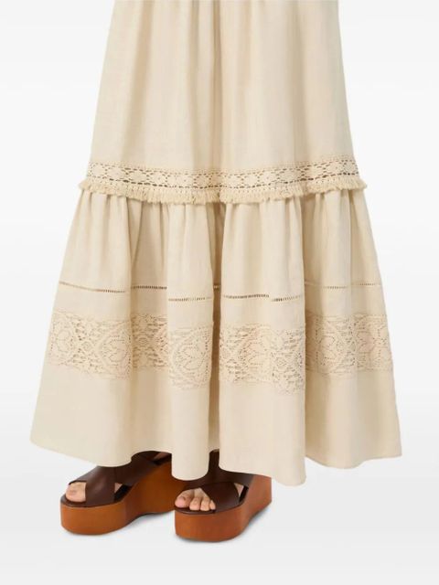 Weekend Max Mara Pallore lace-trim fringed midi skirt - Neutrals