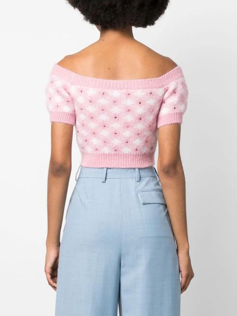 Alessandra Rich vichy-print knitted top - Pink