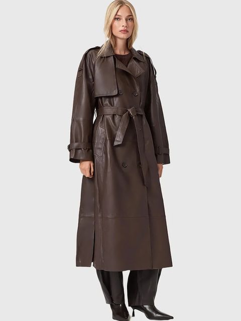 AllSaints płaszcz skórzany REED kolor brązowy W004LD - zdjęcie produktu nr 1