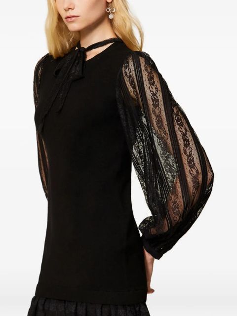 TWINSET lace short knit dress - Black