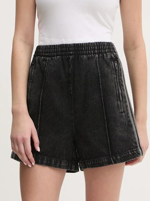 adidas Originals szorty jeansowe Firebird damskie kolor czarny z aplikacją high waist JD3107 - zdjęcie produktu nr 1